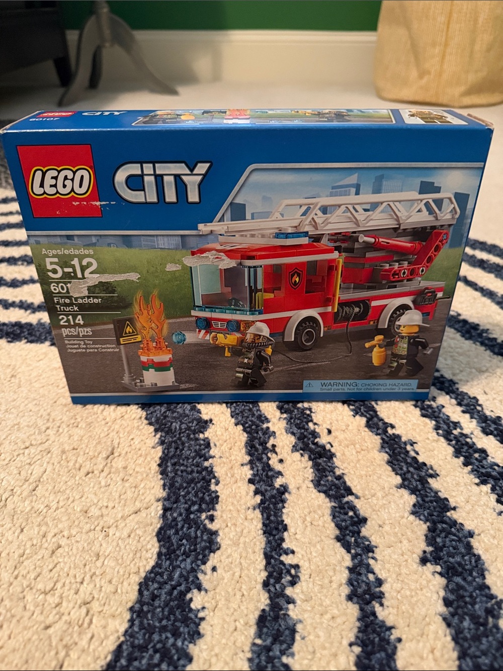 Lego City Red Fire Ladder Truck with White Ladder and Blue Light